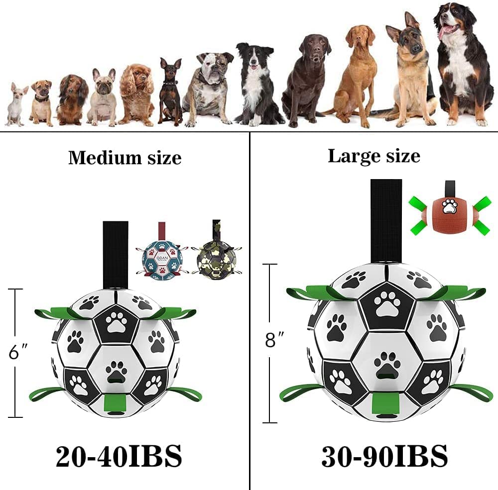 QDAN Dog Toys Soccer Ball with Straps, Interactive for
