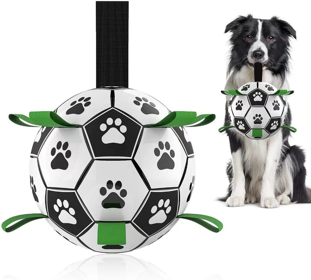 QDAN Dog Toys Soccer Ball with Straps, Interactive for