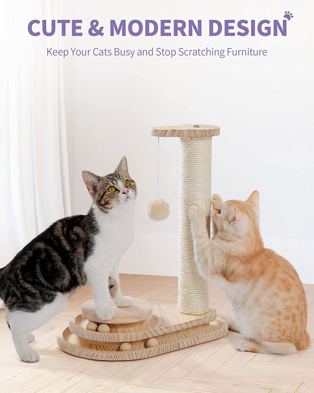 Made4Pets Cat Scratching Post Cat Scratcher Toy Wooden