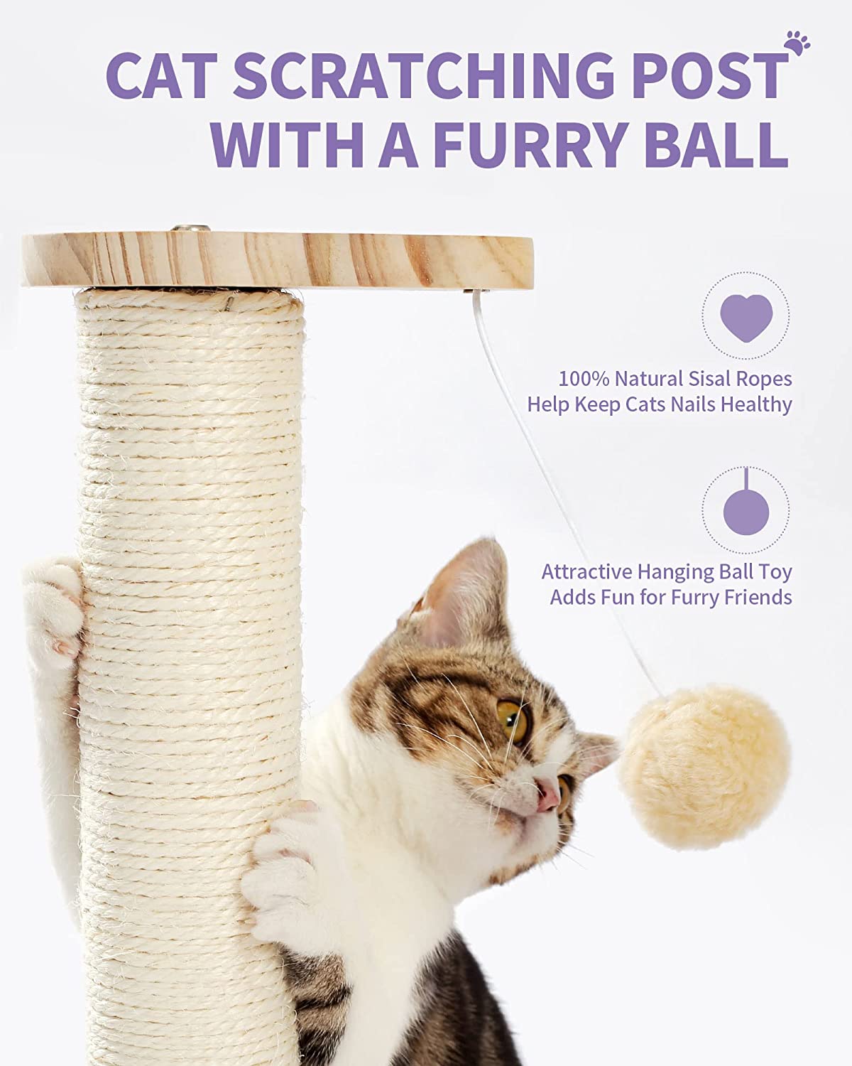 Made4Pets Cat Scratching Post Cat Scratcher Toy Wooden