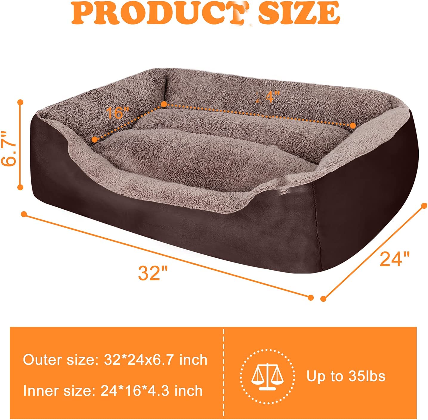 PUPPBUDD Dog Beds for Large Dogs, Rectangle Washable