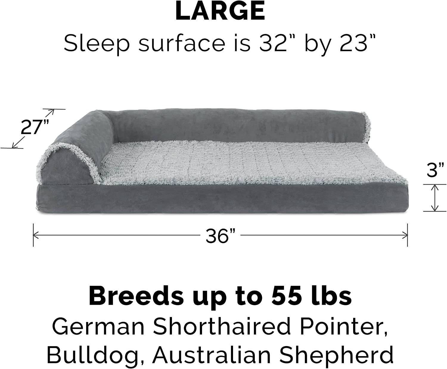 Furhaven Large Orthopedic Dog Bed Two-Tone Faux Fur &