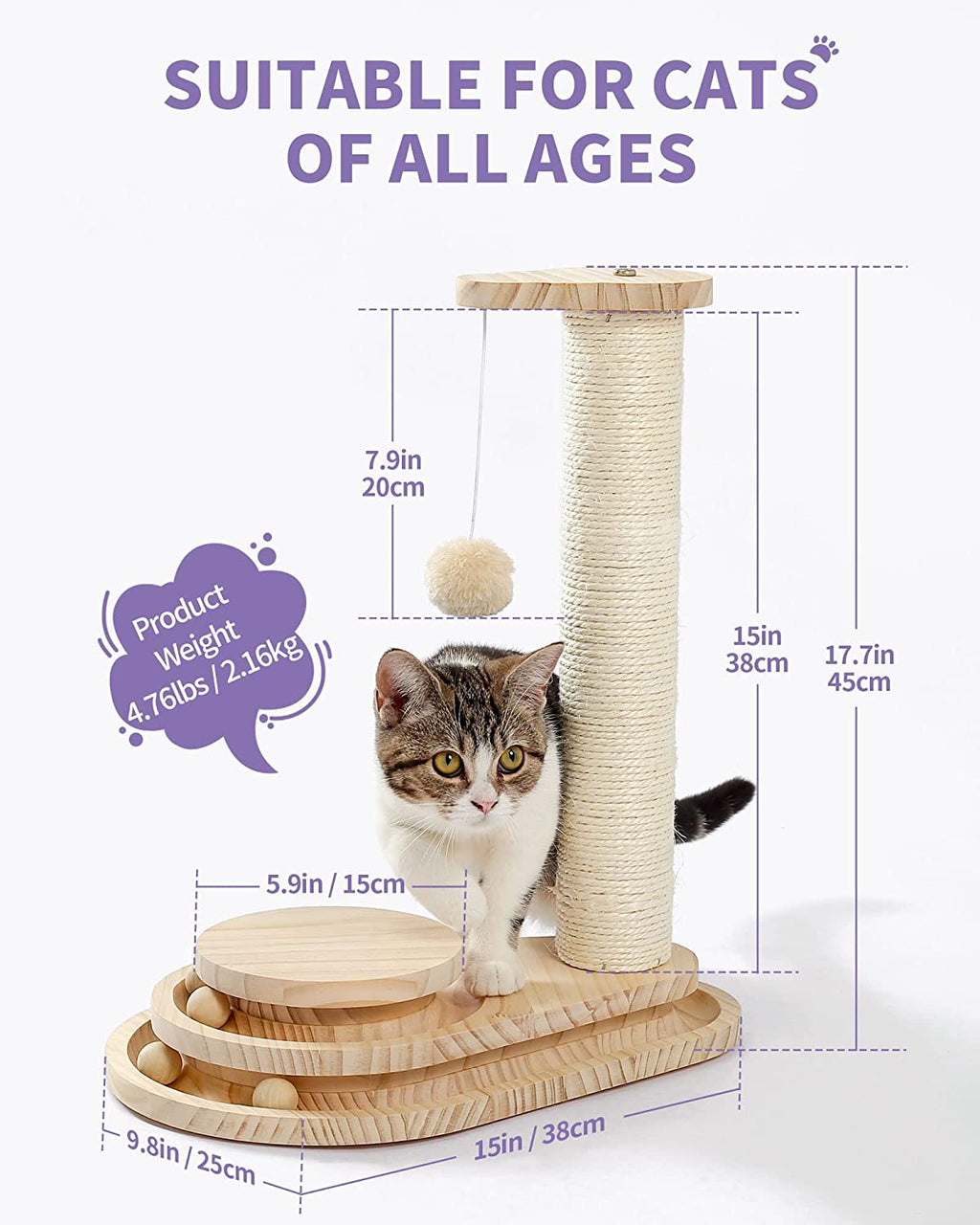 Made4Pets Cat Scratching Post Cat Scratcher Toy Wooden