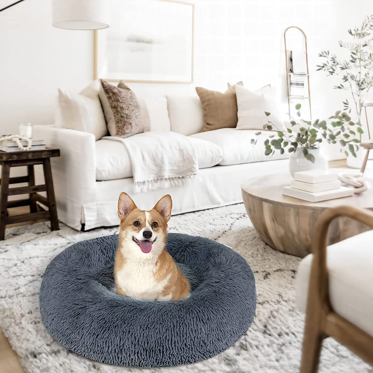 Calming Dog Bed Cat Bed, Washable Round Bed - 23/30/36