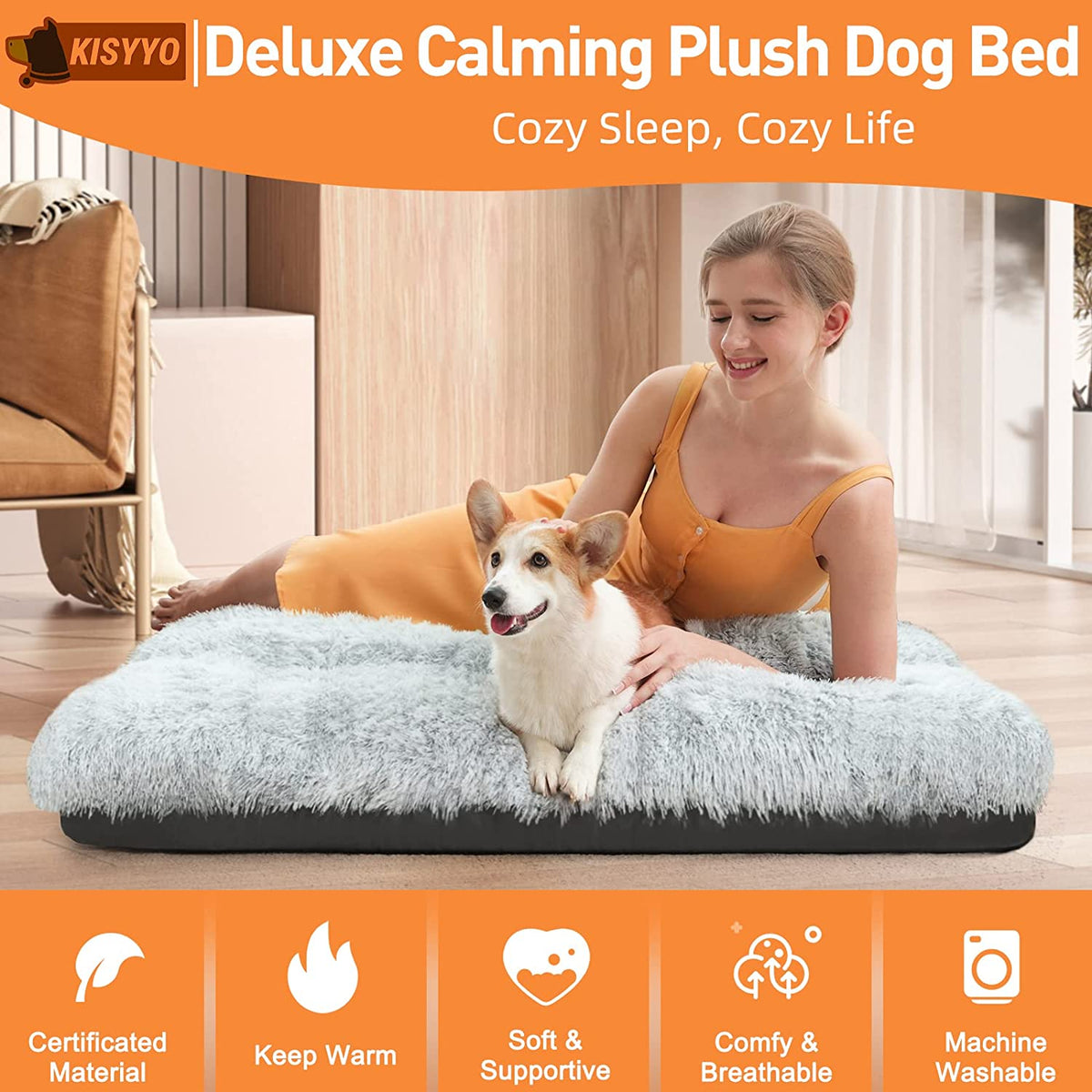 KISYYO Dog Beds for Large Dogs Fixable Deluxe Cozy