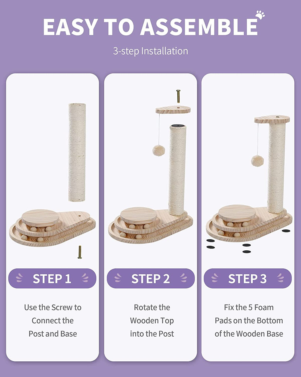 Made4Pets Cat Scratching Post Cat Scratcher Toy Wooden