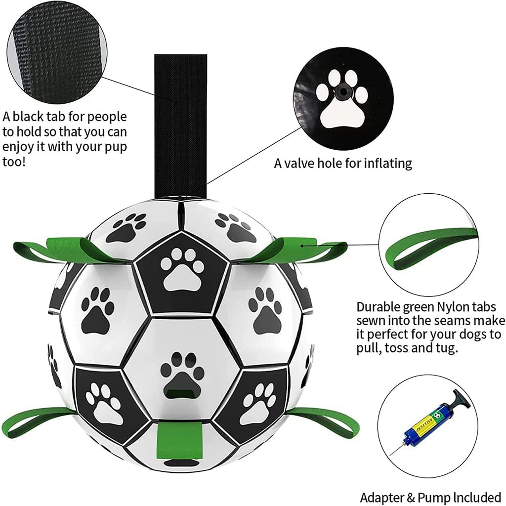 QDAN Dog Toys Soccer Ball with Straps, Interactive for