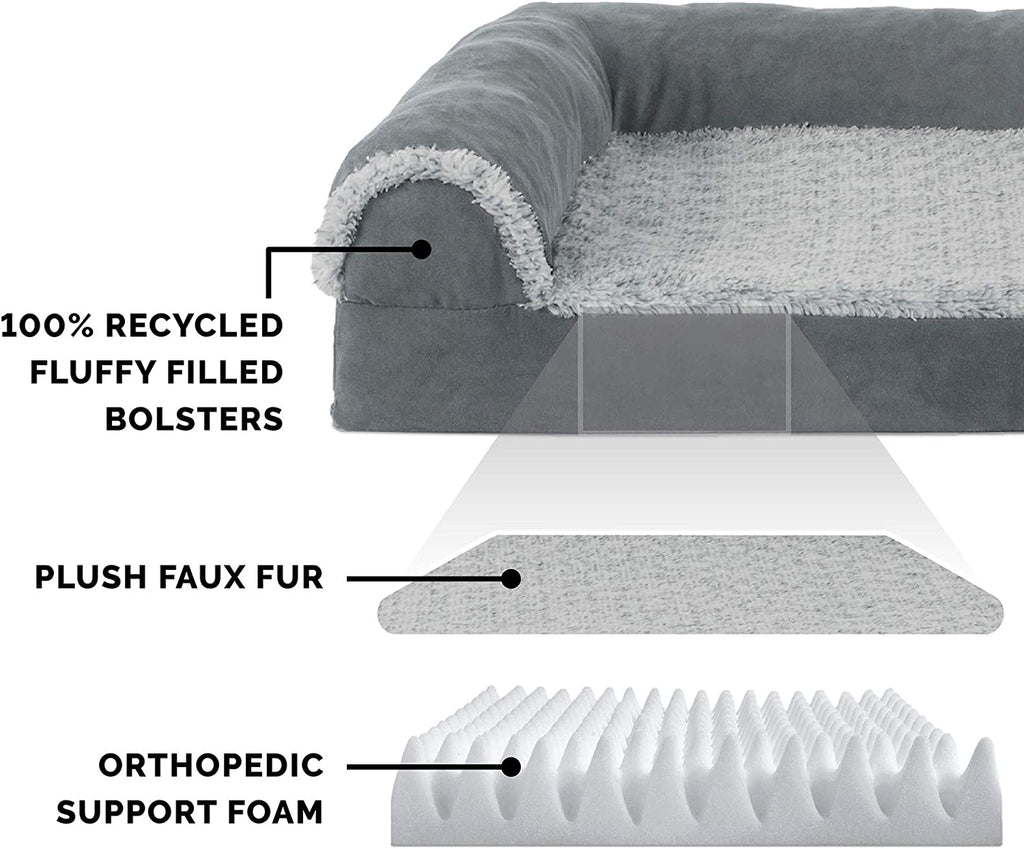 Furhaven Large Orthopedic Dog Bed Two-Tone Faux Fur &