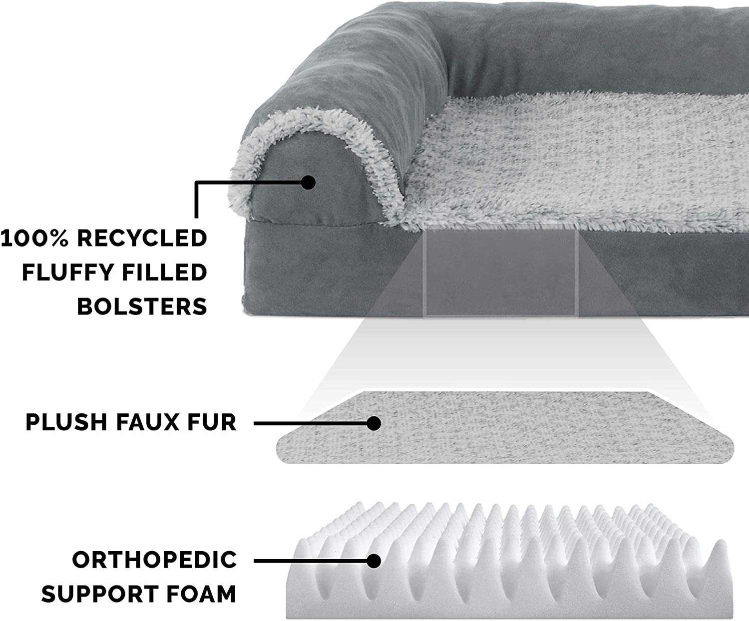 Furhaven Large Orthopedic Dog Bed Two-Tone Faux Fur &