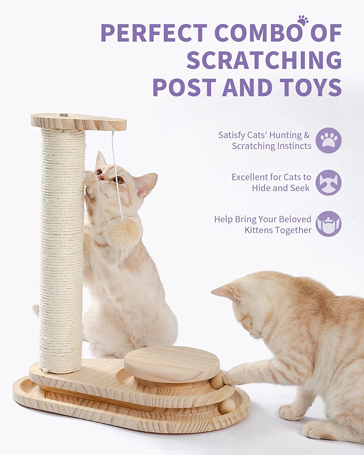 Made4Pets Cat Scratching Post Cat Scratcher Toy Wooden