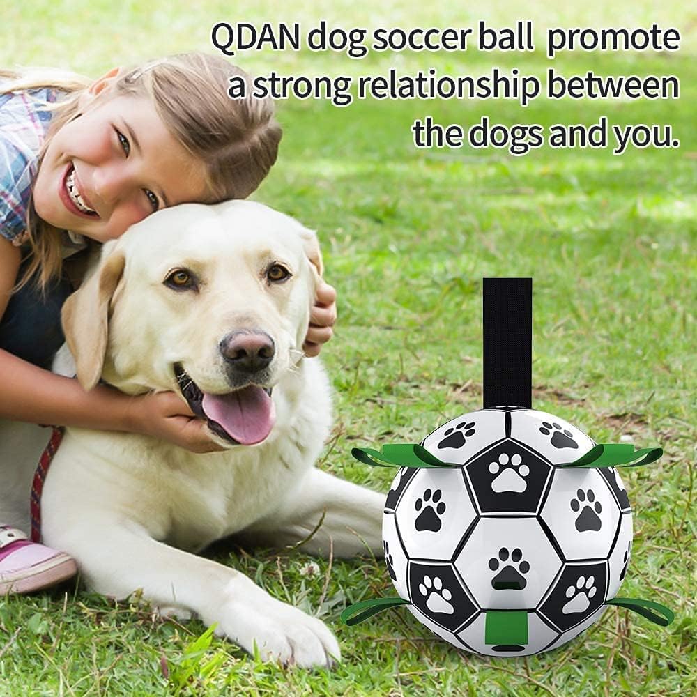 QDAN Dog Toys Soccer Ball with Straps, Interactive for