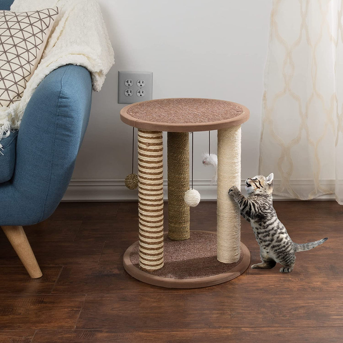 Cat Scratching Post - 3 Scratcher Posts with Carpeted