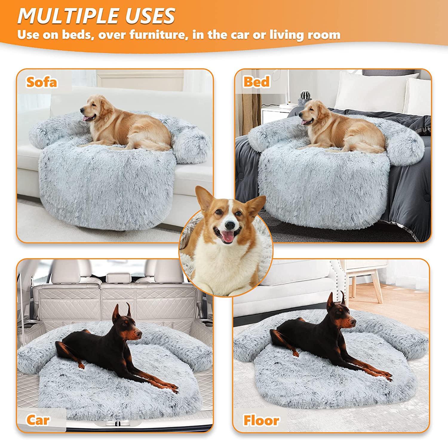 Auvce Fluffy Calming Large Dog Bed Deluxe Anti-Anxiety
