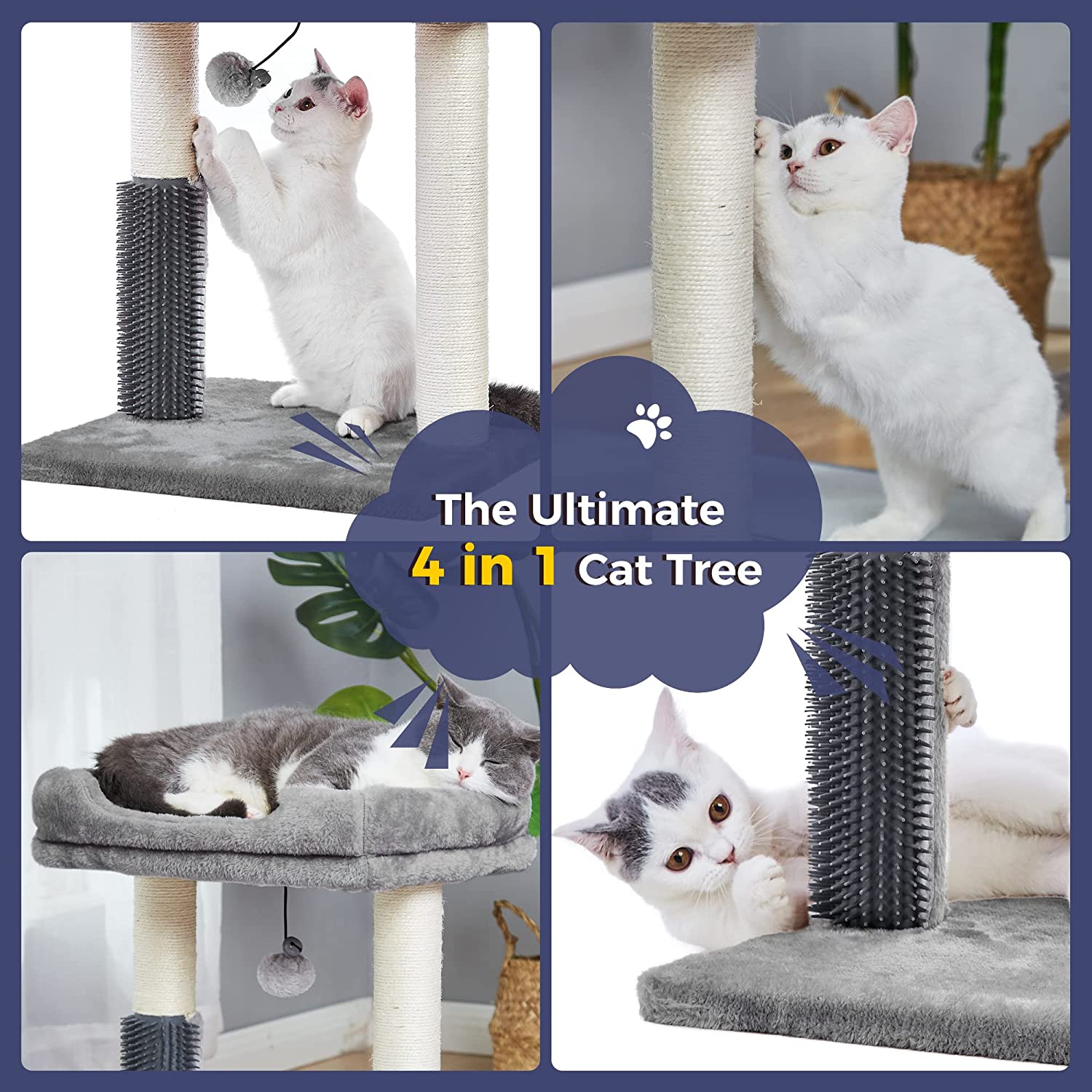 MeowSir Cat Tree 4 in 1 Cat Scratching Post Featuring