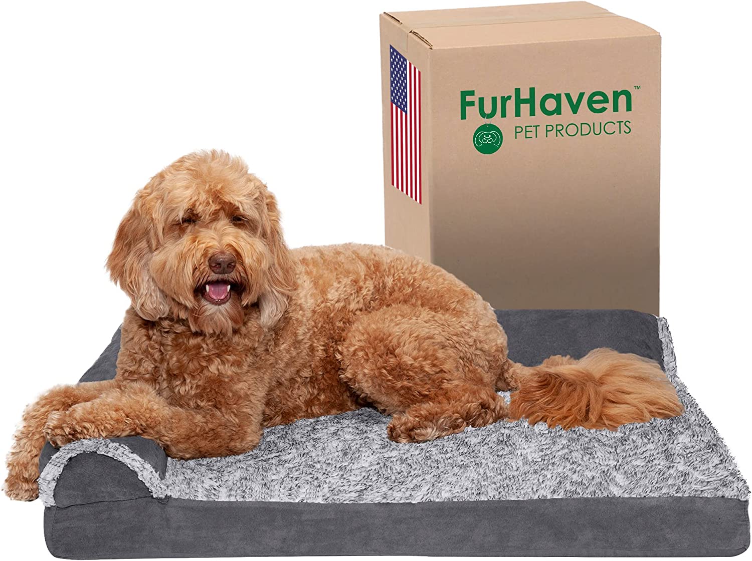 Furhaven Large Orthopedic Dog Bed Two-Tone Faux Fur &