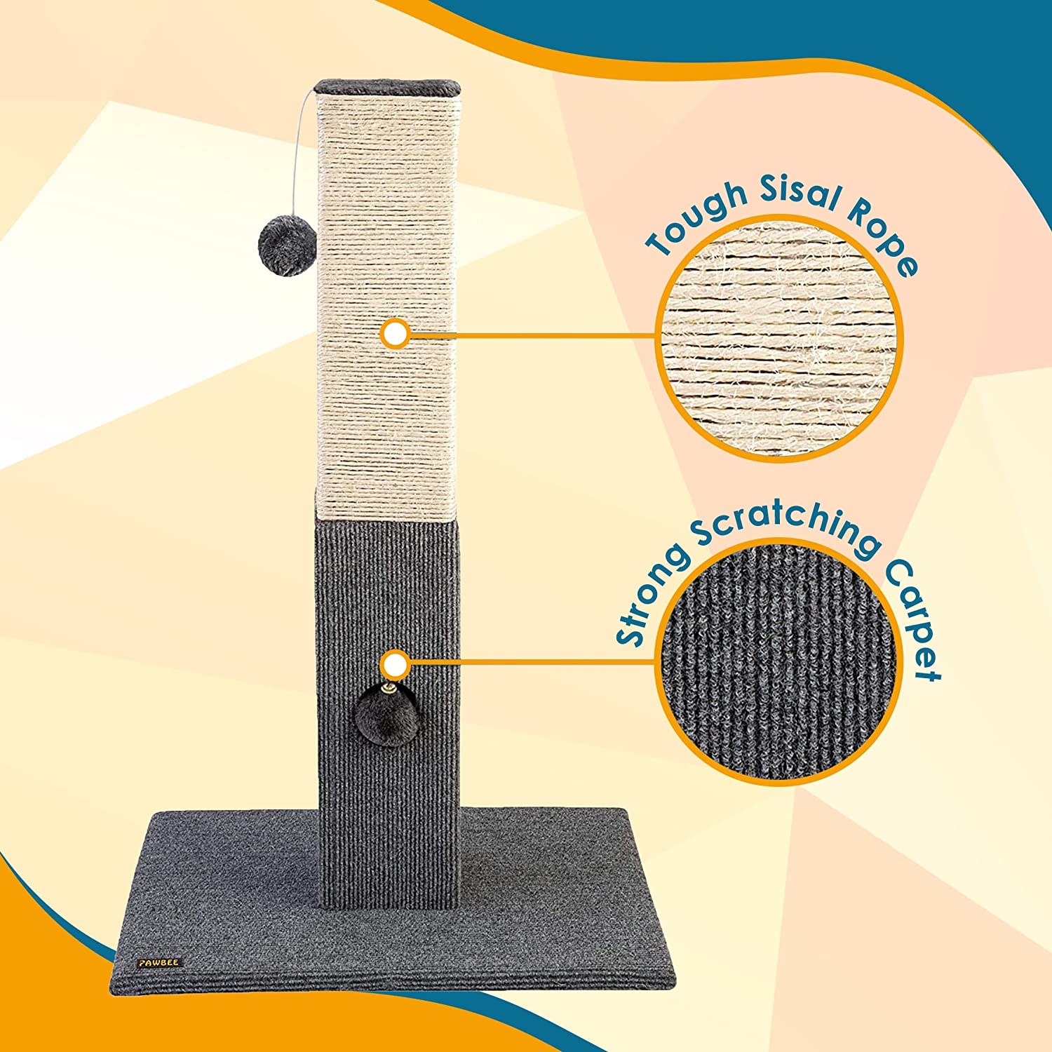 PAWBEE - 32" Cat Scratching Post - Tall Cat Scratching