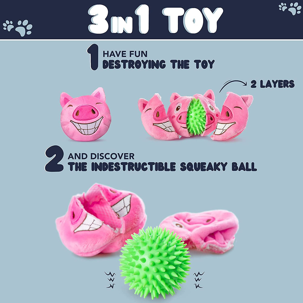 ZENAPOKI Dog Toys for Aggressive Chewers (3in1) -