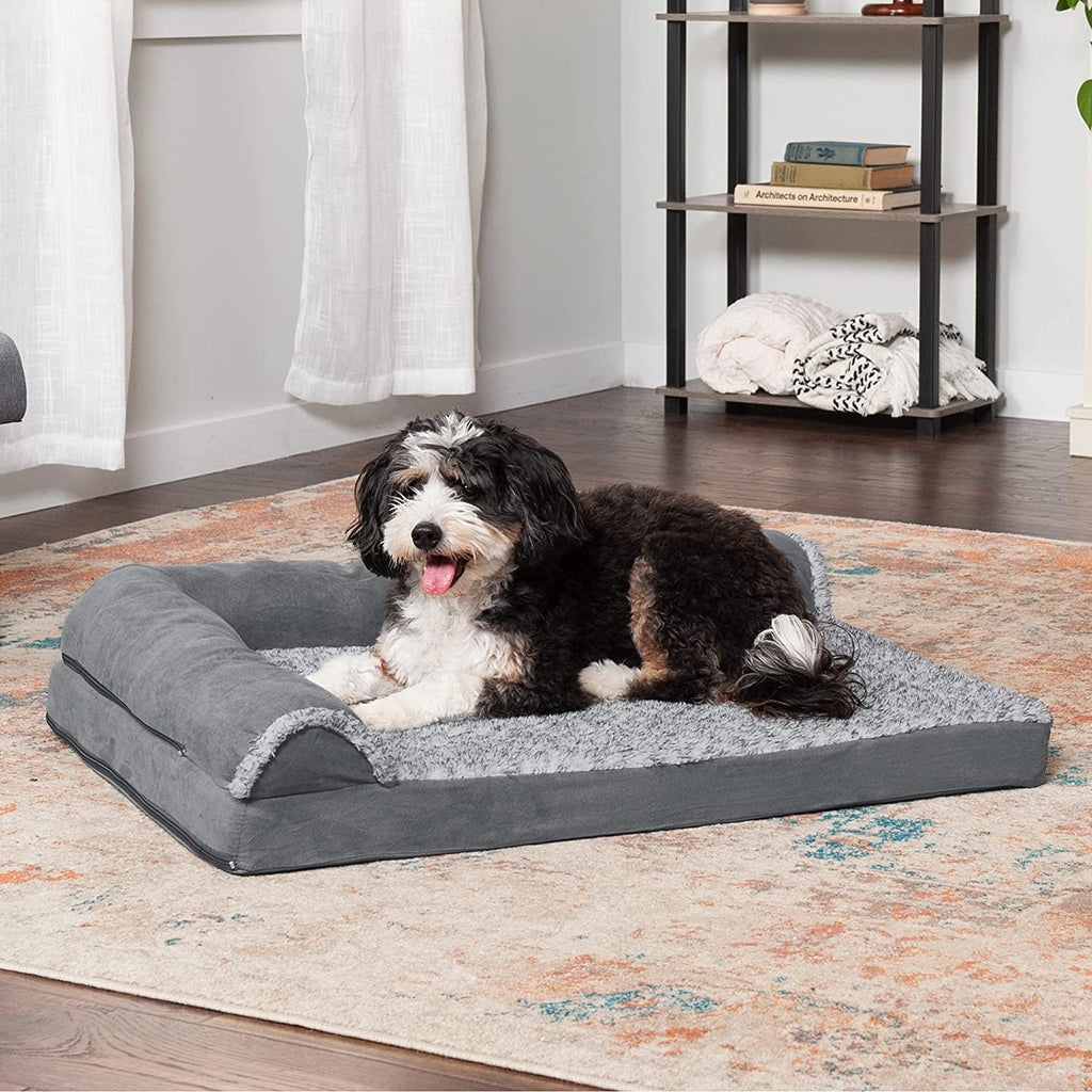 Furhaven Large Orthopedic Dog Bed Two-Tone Faux Fur &