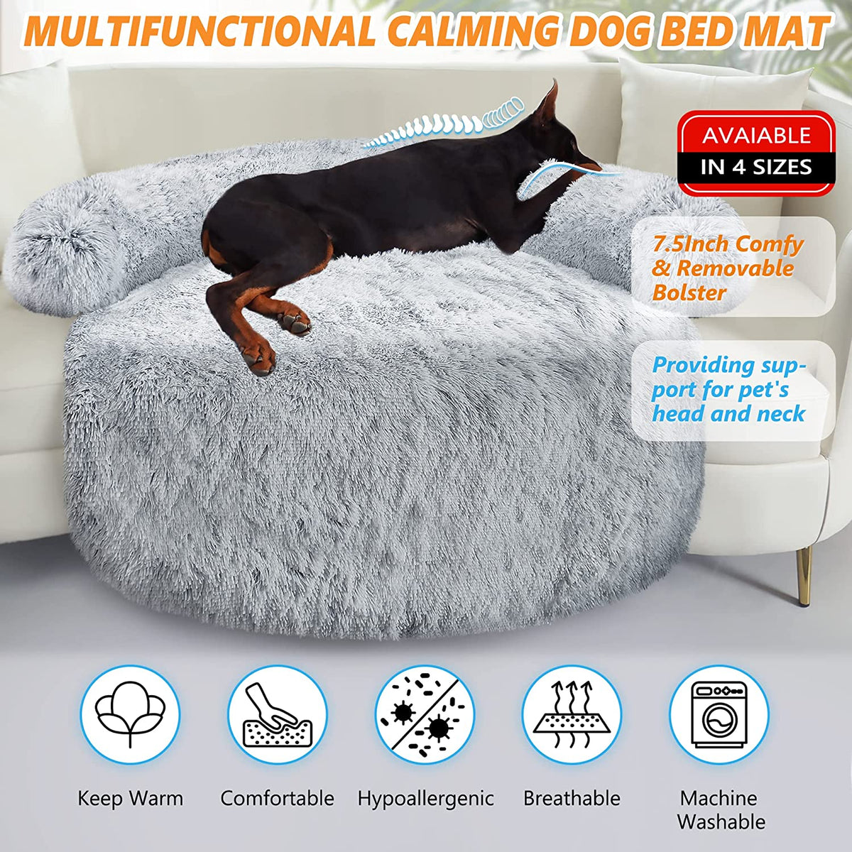 Auvce Fluffy Calming Large Dog Bed Deluxe Anti-Anxiety